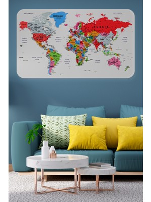 Harita Sepeti Eğitici Ülke ve Başkent Detaylı Atlası Dekoratif Dünya Haritası Duvar Sticker 3853