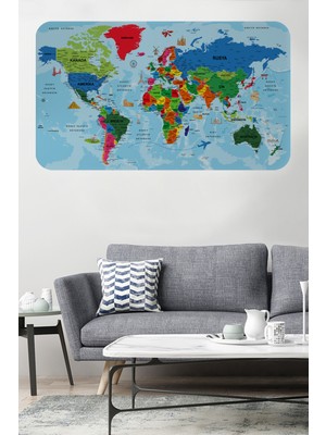Harita Sepeti Türkçe Eğitici Ülke ve Başkent Okyanus Detaylı Atlası Dekoratif Dünya Haritası Duvar Sticker 3866