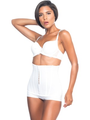 Emay Beyaz Emay 2824 Yüksek Bel Balen Agraflı Slip Lazer Korse