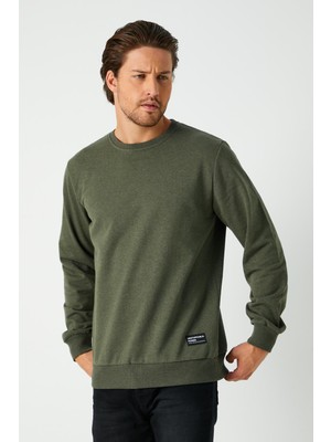Mmetalic Erkek Haki Basic Bisiklet Yaka Sweatshirt
