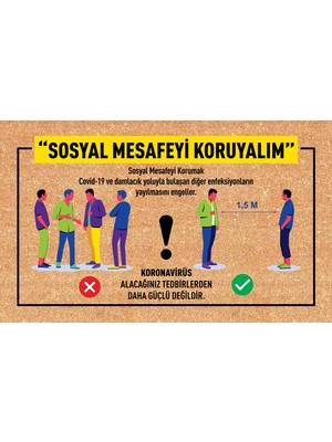 Olunca Sosyal Mesafe Uyarı Kapı Önü ve Ev Içi Paspas