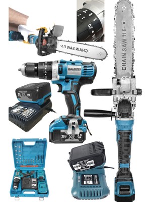 Bulldozer Xfuel 36V 5AH Vidalama ve Profesyonel 36V Büyük Boy Şarjlı Testere ve Taşlama Makinesi