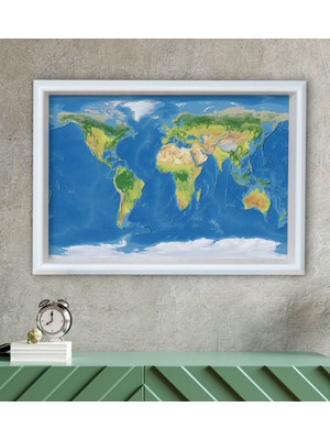 Bk Gift Dünya Haritası Tasarımlı Özel Ahşap Çerçeveli Tablo 30X46CM-1