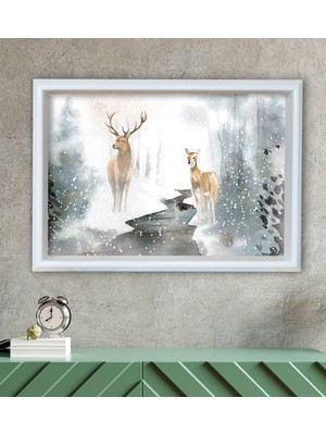 Bk Gift Geyikler Tasarımlı Özel Ahşap Çerçeveli Tablo 30X46CM-1