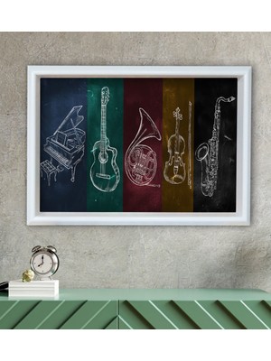 Bk Gift Müzik Aletleri Tasarımlı Özel Ahşap Çerçeveli Tablo 30X46CM-1
