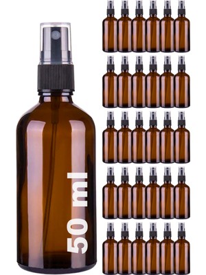 Afracam 50 cc Amber Sprey Kapaklı 100 ml Siyah Fısfıs Kolonya Dezenfektan Cam Şişe 30 Adet