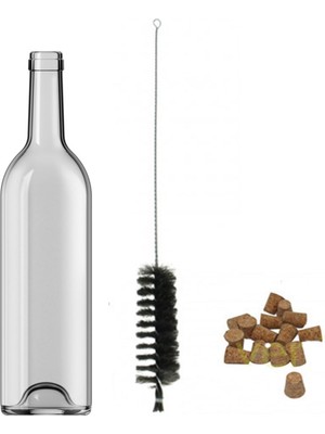 Şişecam 35 Adet Dibi Çukur Mantarlı Şeffaf Cam Şarap Zeytinyağı Şişesi 750 ml.