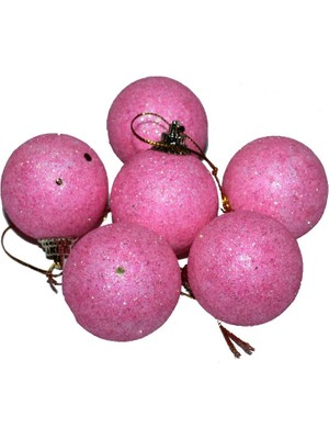 Pandoli Pastel Simli Noel Ağacı Süsü 6 Adet 4 cm Pembe