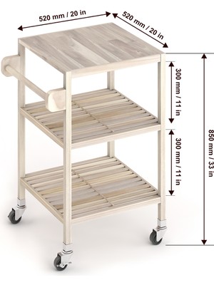 INTERBUILD REAL WOOD Interbuild Masif Akasya,holger Mutfak Servis ARABASI,520X520X850 Mm,organik Beyaz