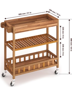 INTERBUILD REAL WOOD Interbuild Masif Akasya,holger Tepsili Mutfak Servis ARABASI,799X349X850 Mm,altın Tik