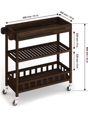 INTERBUILD REAL WOOD Interbuild Masif Akasya,holger Tepsili Mutfak Servis ARABASI,799X349X850 Mm,espresso