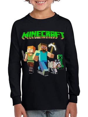 TakeTshirt Minecraft Uzun Kol Çocuk Tişört Siyah