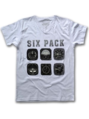 Fly Tshirt Six Pack Kadın V Yaka Kısa Kollu T-Shirt - Beyaz