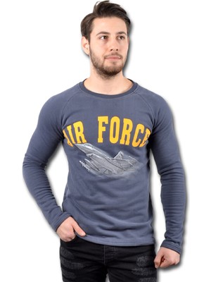 Fly Tshirt Airforce Klasik Erkek Uzun Kollu Sweatshirt - Lacivert