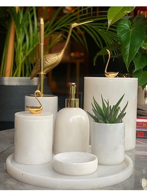 Marandmore - Rolin Beyaz Mermer Banyo Seti 7'li - Gold Kuğu