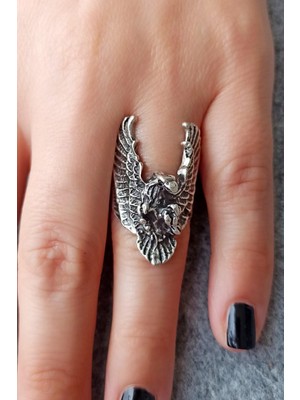 Fildişi Aksesuar Antik Gümüş Kaplama Kartal Şekilli El Yapımı Ayarlanabilir Yüzük