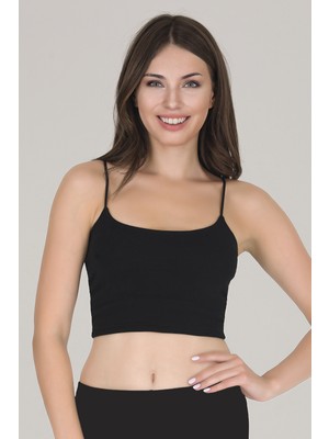Sensu Kadın İp Askılı Crop Büstiyer %95 Pamuk Siyah Rahat Kalıp Yazlık Kullanım