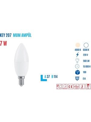 Key Ycl KEY-207B E14 7W 560 Lumen Mum LED Ampul Beyaz