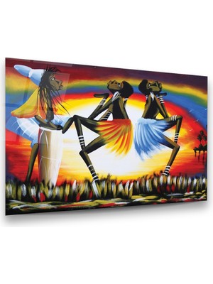 Glass Art Afrika Beach Dans Yağlı Boya Yatay Cam Tablo