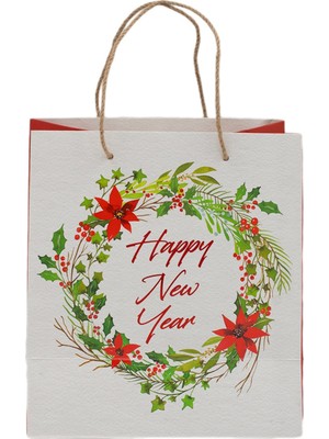 Roco Paper Co. Çiçek Desenli Yılbaşı Karton Çanta 21X24X12CM Natb4