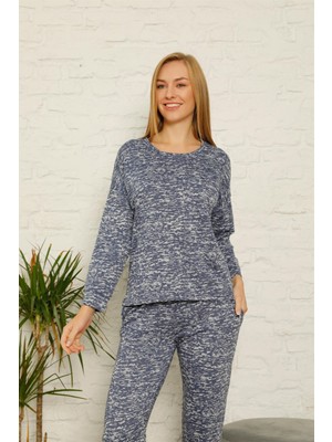 Akbeniz Kadın %100 Pamuk Penye Kışlık Pijama Takımı 3436