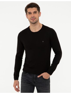 Pierre Cardin Erkek Siyah Slim Fit Bisiklet Yaka Basic Triko Kazak 50248582-VR046