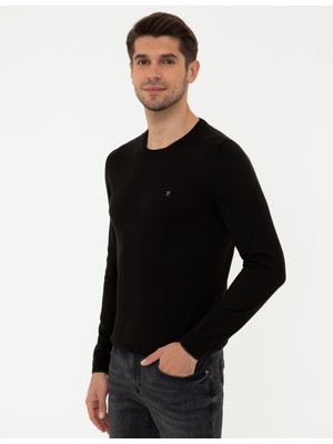 Pierre Cardin Erkek Siyah Slim Fit Bisiklet Yaka Basic Triko Kazak 50248582-VR046