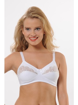 Hmd 6080 Kadın Rahat Doku Ribana %100 Pamuk Beyaz Ince Askılı Göğüs Dantel Detaylı Toparlayıcı Sütyen