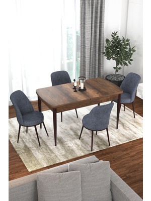 Canisa Concept Via Serisi 80 x 132 Açılabilir Barok Ahşap Desen Mutfak Masa Takımı+4 Adet Sandalye