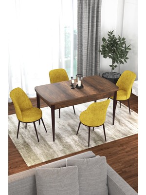 Canisa Concept Via Serisi 80 x 132 Açılabilir Barok Ahşap Desen Mutfak Masa Takımı+4 Adet Sandalye