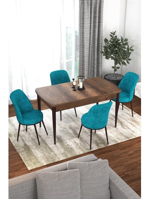 Canisa Concept Via Serisi 80 x 132 Açılabilir Barok Ahşap Desen Mutfak Masa Takımı+4 Adet Sandalye