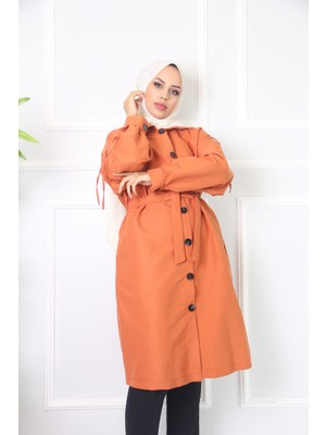 Comstarmoda Kadın Trençkot Owersize Ince Gabardin Düğmeli