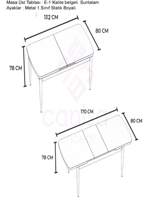 Canisa Concept Via Serisi 80 x 132 Açılabilir 1.sınıf  Mutfak Masası