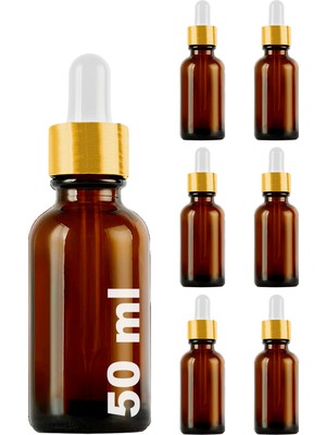 Afracam 50 cc Amber Damlalık Metal Gold Sızdırmaz Kapaklı 50 ml Dropper Cam Serum Şişesi 6 Adet