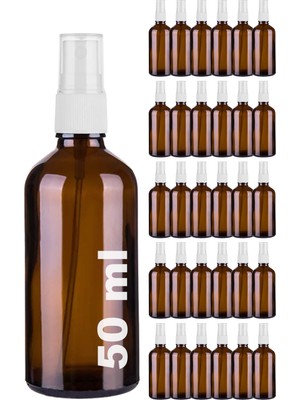 Afracam 50 cc Amber Sprey Kapaklı 50 ml Beyaz Fısfıs Kolonya Dezenfektan Cam Şişe 30 Adet