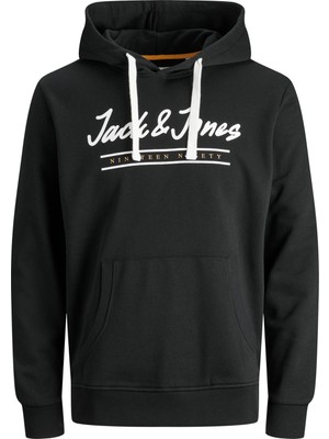 Jack & Jones 12188849_Jjherro Sweat Hood Kapüşonlu Uzun Kollu Normal Kalıp Baskılı Siyah Erkek Swea