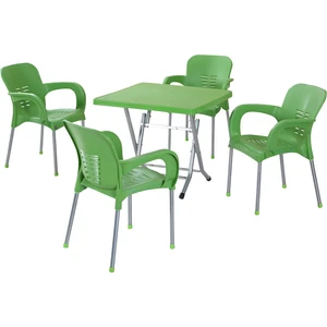 Bs Plastik Metal Ayaklı Masa 80X80 Metal Ayaklı 4 Adet Sandalye Seti Bahçe Balkon Teras Takımı