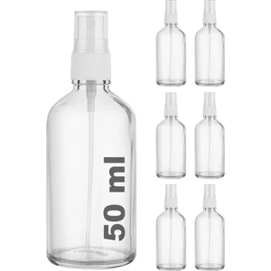50 cc Şeffaf Sprey Kapaklı 50 ml Beyaz Fısfıs Kolonya Dezenfektan Cam Şişe 6 Adet