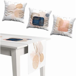 Lux Vie Kırlent Runner Set Çift Tarafı Baskılı Kırlent Kılıfı 3 Lü 45X45 cm  Runner 40X140 cm Set