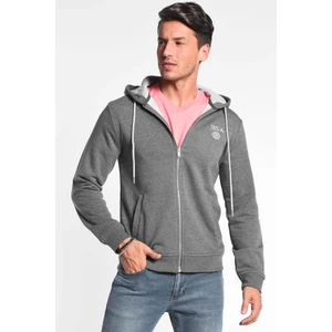 HILGARD Koyu Gri Kapüşonlu ve Fermuarlı Baskılı Standard Fit Erkek Sweatshirt