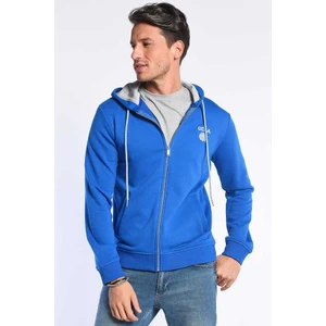 HILGARD Mavi Kapüşonlu ve Fermuarlı Baskılı Standard Fit Erkek Sweatshirt