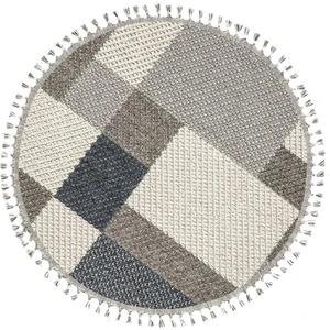 Cool Halı Bress 1403 Gri Mavi Kolay Temizlenen Hav Toz Vermez Hasır Dokulu Örgü Desen Yuvarlak Halı