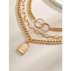 X-lady Accessories Altın Rengi Kilit ve Halka 3 Katmanlı Kolye