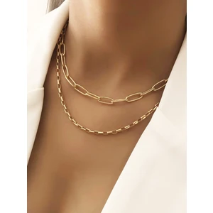 X-lady Accessories Altın Rengi Için Katlı Küp Dikdörtgen Zincir Kolye