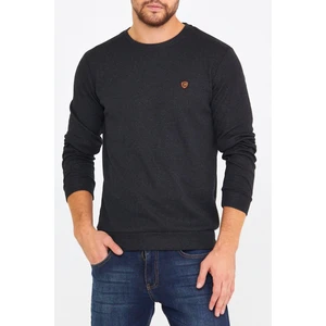 Erkek Bisiklet Yaka Göğüs Nakış Detaylı Siyah Sweatshirt