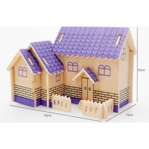 Tam İthalat 3D Ahşap Puzzle - Mor Ev