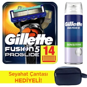 Fusion Proglide 14 Adet Yedek Tıraş Bıçağı+ 250 ml Gillette Köpük + Çanta