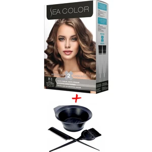 Sea Color Krem Saç Boyası 8.1 Küllü Açık Kumral Boya 2 Tüplü Set + Boyama Seti