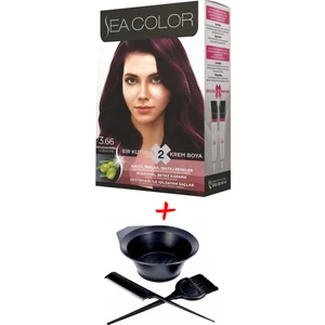 Sea Color Krem Saç Boyası 3.66 Patlıcan Moru 2 Tüplü Set + Boyama Seti
