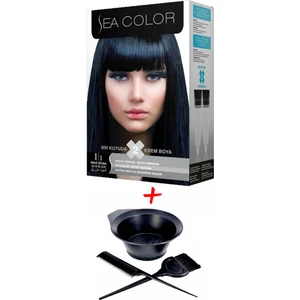 Sea Color Krem Saç Boyası 1.1 Mavi Siyah 2 Tüplü Set + Boyama Seti